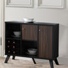 Spacious Wooden Buffet With Angled Legs, Black And Dark Walnut Brown - BM179738