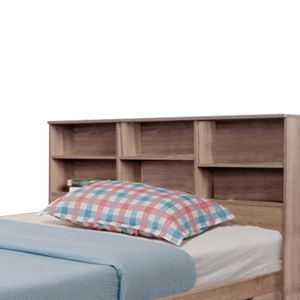 Wooden Full Size Bed Frame with 3 Drawers and Grain Details, Taupe Brown - BM141886