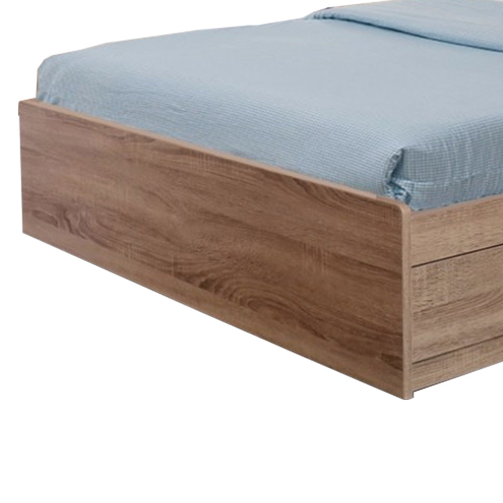 Wooden Full Size Bed Frame with 3 Drawers and Grain Details, Taupe Brown - BM141886