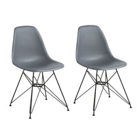 Deep Back Plastic Chair with Metal Eiffel Legs, Set of 2, Gray and Black- BM187595