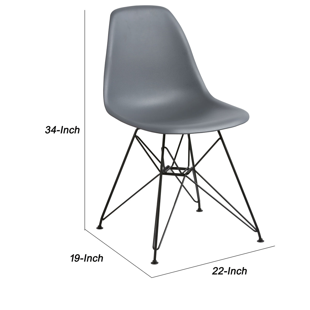 Deep Back Plastic Chair with Metal Eiffel Legs, Set of 2, Gray and Black- BM187595