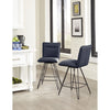 Metal Leather Upholstered Counter Height Stool with Hairpin Style Legs Set of 2, Blue and Black - BM187622