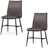 Leather Upholstered Metal Chair with Decorative Top Stitching, Set of 2, Latte Brown and Black - BM187607