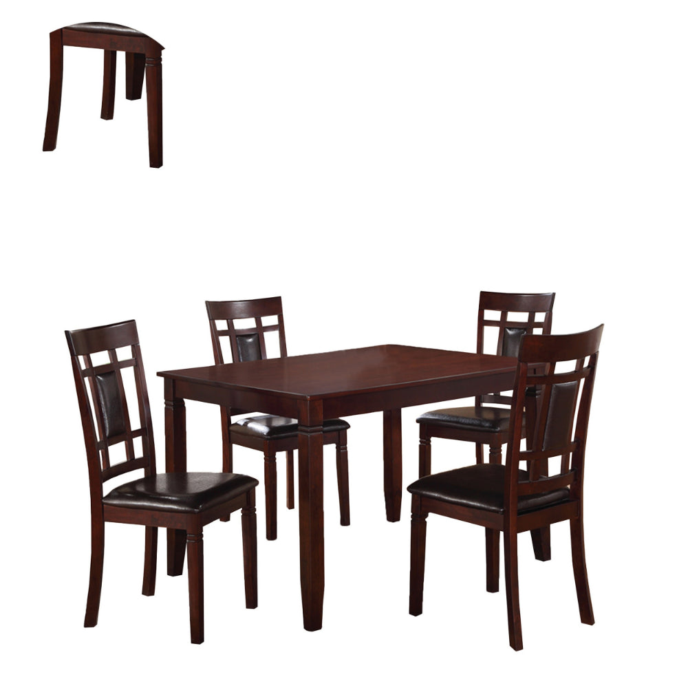 Wooden And Leather 5 Pieces Dining Set In Brown And Black - BM167131