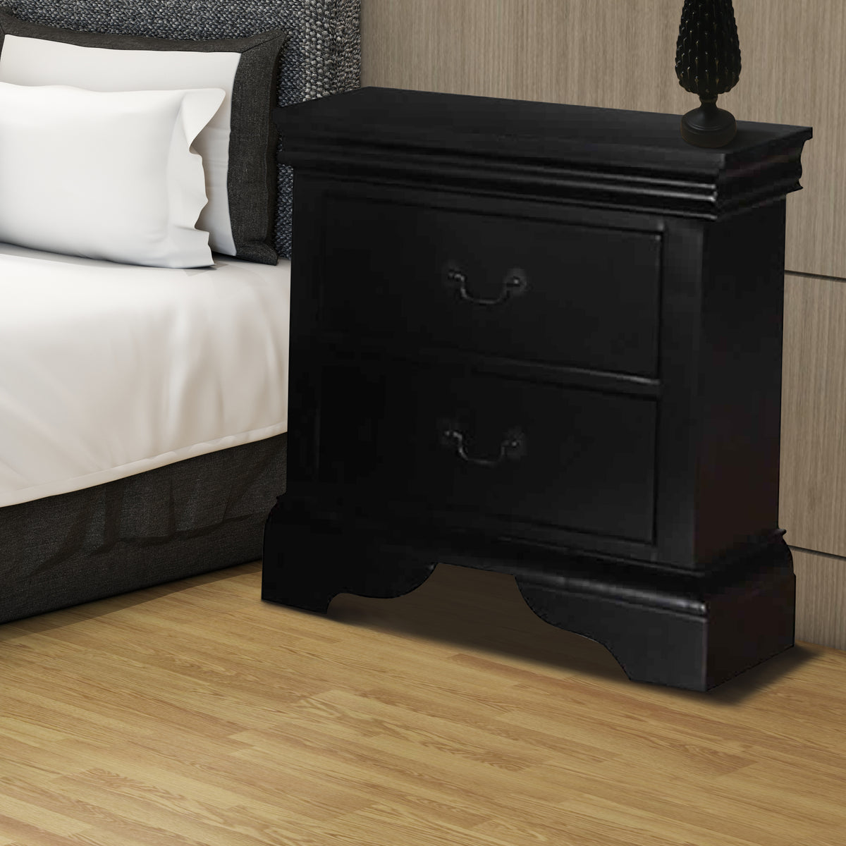 BM171577 Pine Wood Night Stand,Black