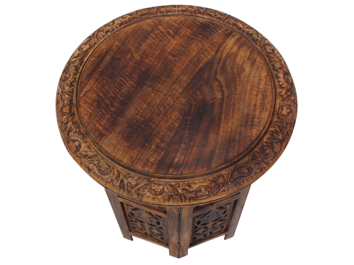The Urban Port The Urban Port Wooden Hand Carved Folding Accent Coffee  Table, Brown UPT-148946