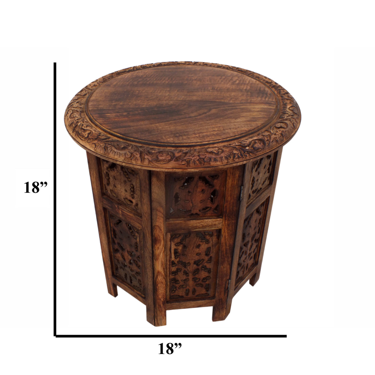 The Urban Port The Urban Port Wooden Hand Carved Folding Accent Coffee  Table, Brown UPT-148946