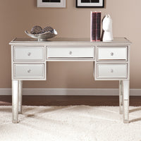 5 Drawer Wooden Console Table with Mirror Inserts, Silver and Gray - UPT-157133