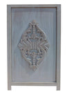 Three Panel Wooden Room Divider with Traditional Carvings and Cutouts, Blue - UPT-164564