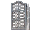 Three Panel Wooden Room Divider with Traditional Carvings and Cutouts, Blue - UPT-164564