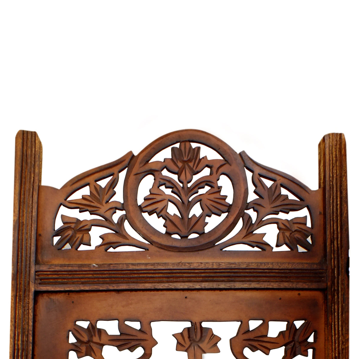 UPT-176789 Handcrafted Wooden 4 Panel Room Divider Screen Featuring Lotus Pattern-Reversible