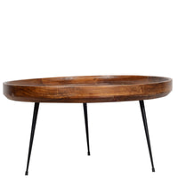 Gia Round Mango Wood Coffee Table With Splayed Metal Legs, Brown and Black- UPT-183000