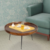 Round Mango Wood Coffee Table With Splayed Metal Legs, Brown and Black - UPT-183000