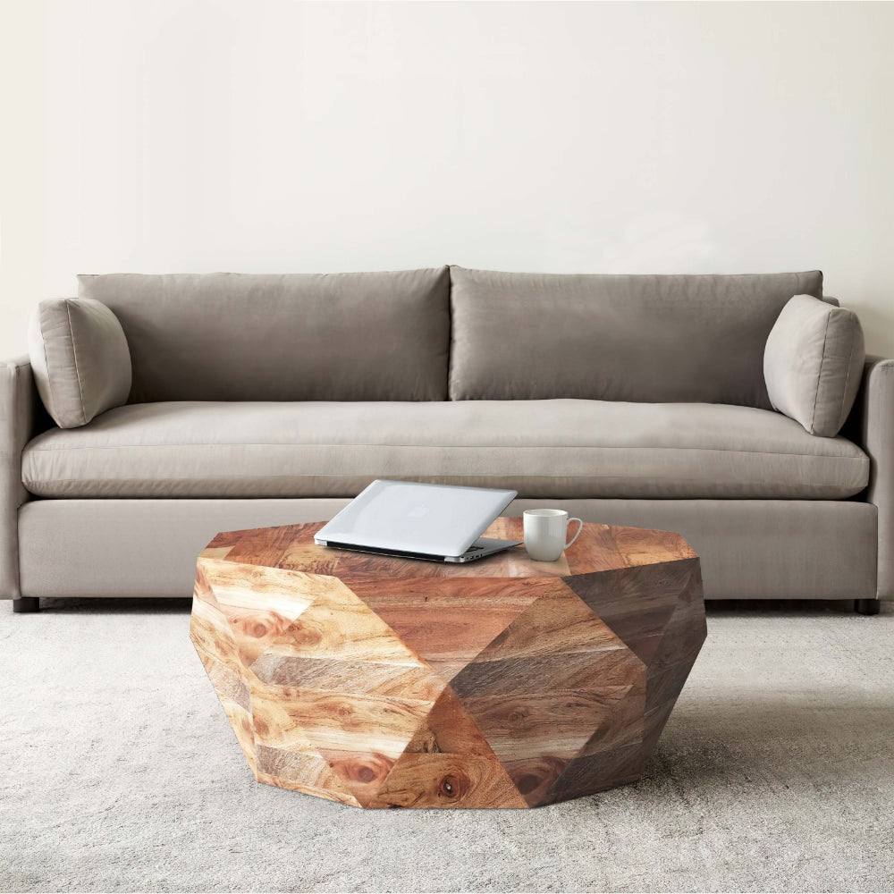 Bon 33 Inch Diamond Shape Acacia Wood Coffee Table With Smooth Top, Natural Brown- UPT-183796