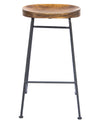 Mango Wood Saddle Seat Bar Stool With Iron Rod Legs, Brown and Black - UPT-183797