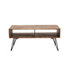 42 Inch Handcrafted Mango Wood Coffee Table with Metal Hairpin Legs, Brown and Black - UPT-195121