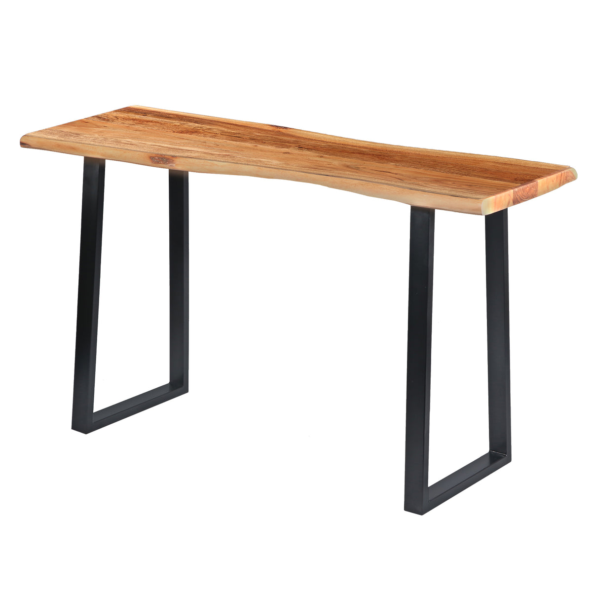 Industrial Wooden Live Edge Desk with Metal Sled Leg Support, Brown and Black ,By The Urban Port - UPT-195122