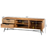 Roomy Wooden Media Console with Slanted Metal Base, Brown and Black - UPT-195125