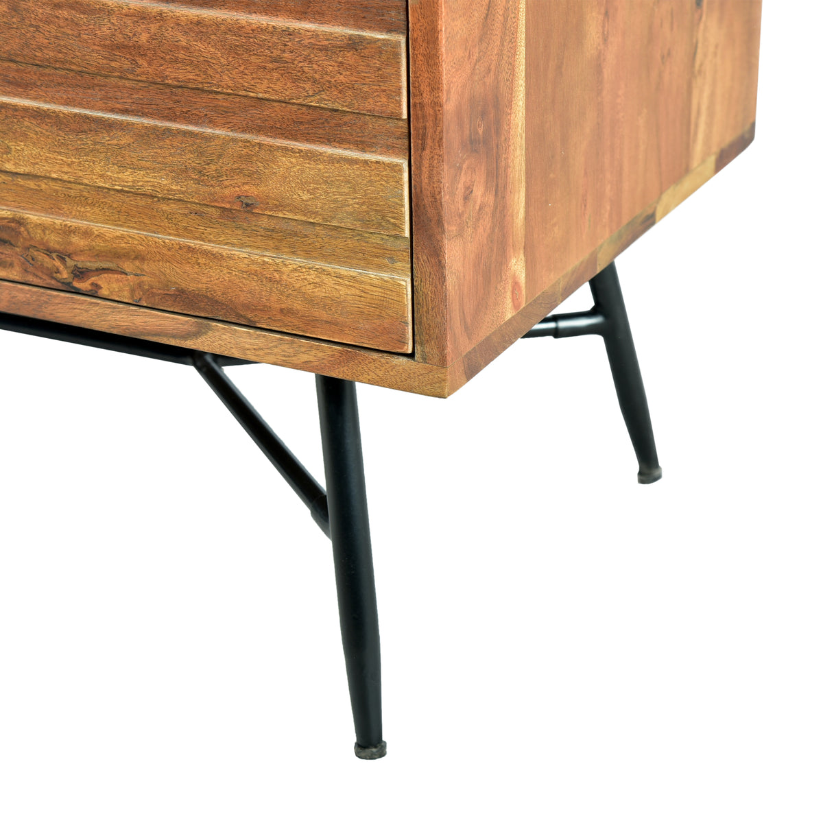 3 Drawer Wooden Chest with Slanted Metal Base, Brown and Black - UPT-195127