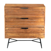 3 Drawer Wooden Chest with Slanted Metal Base, Brown and Black - UPT-195127