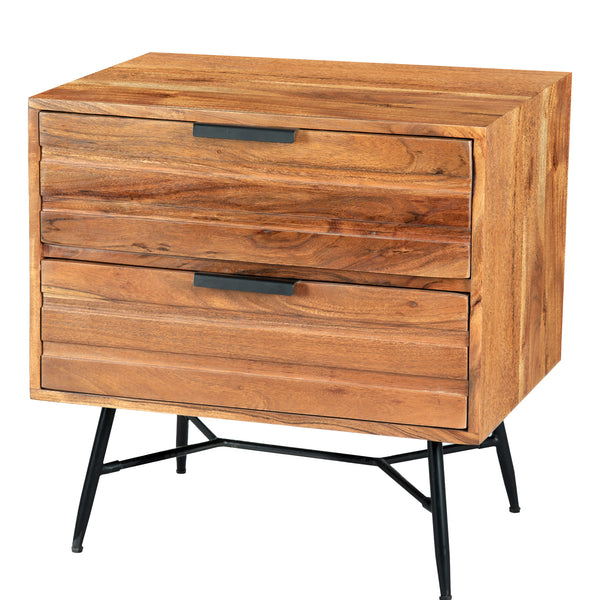 2 Drawer Wooden Nightstand with Metal Angled Legs, Black and Brown - UPT-195128