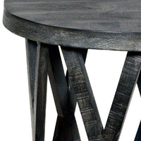 22 Inch Farmhouse Style Round Wooden End Table with Airy Design Base, Dark Gray - UPT-195129