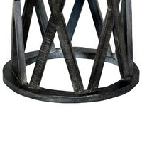 22 Inch Farmhouse Style Round Wooden End Table with Airy Design Base, Dark Gray - UPT-195129