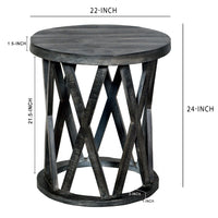 22 Inch Farmhouse Style Round Wooden End Table with Airy Design Base, Dark Gray - UPT-195129