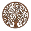 36 Inch Round Wooden Wall Art Decor, Tree of Life Art, Carved Cutout design, Sitting Birds, Walnut - UPT-195272