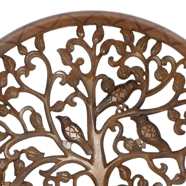 36 Inch Round Wooden Wall Art Decor, Tree of Life Art, Carved Cutout design, Sitting Birds, Walnut - UPT-195272