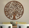 36 Inch Round Wooden Wall Art Decor, Tree of Life Art, Carved Cutout design, Sitting Birds, Walnut - UPT-195272