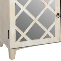 Mango Wood Cabinet with Mirrored look Steel Insert Door Storage, Beige - UPT-195275