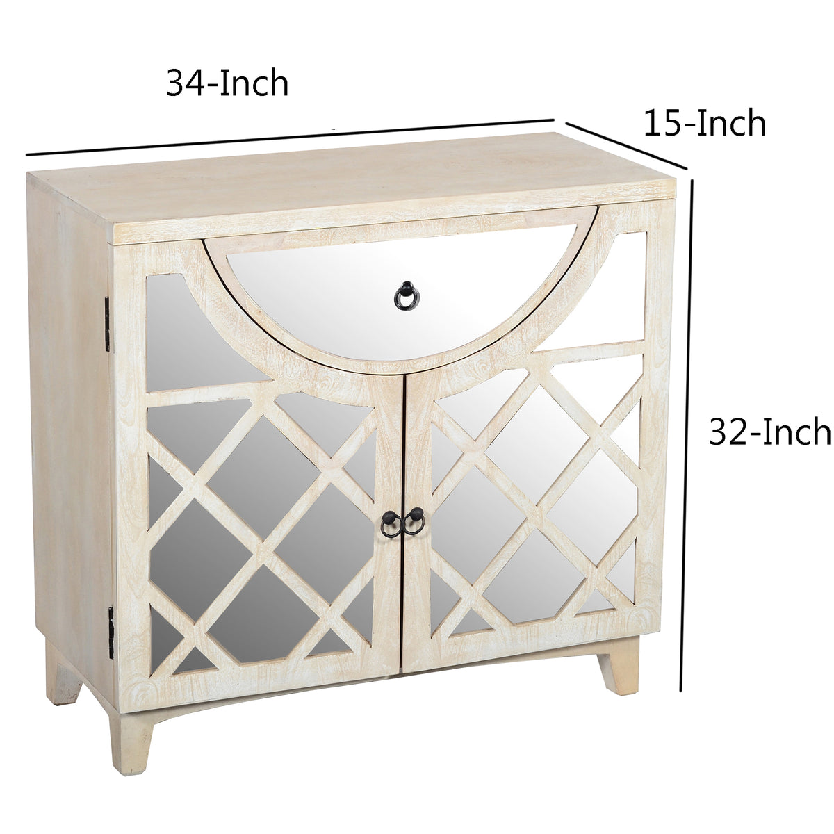 Mango Wood Cabinet with Mirrored look Steel Insert Door Storage, Beige - UPT-195275