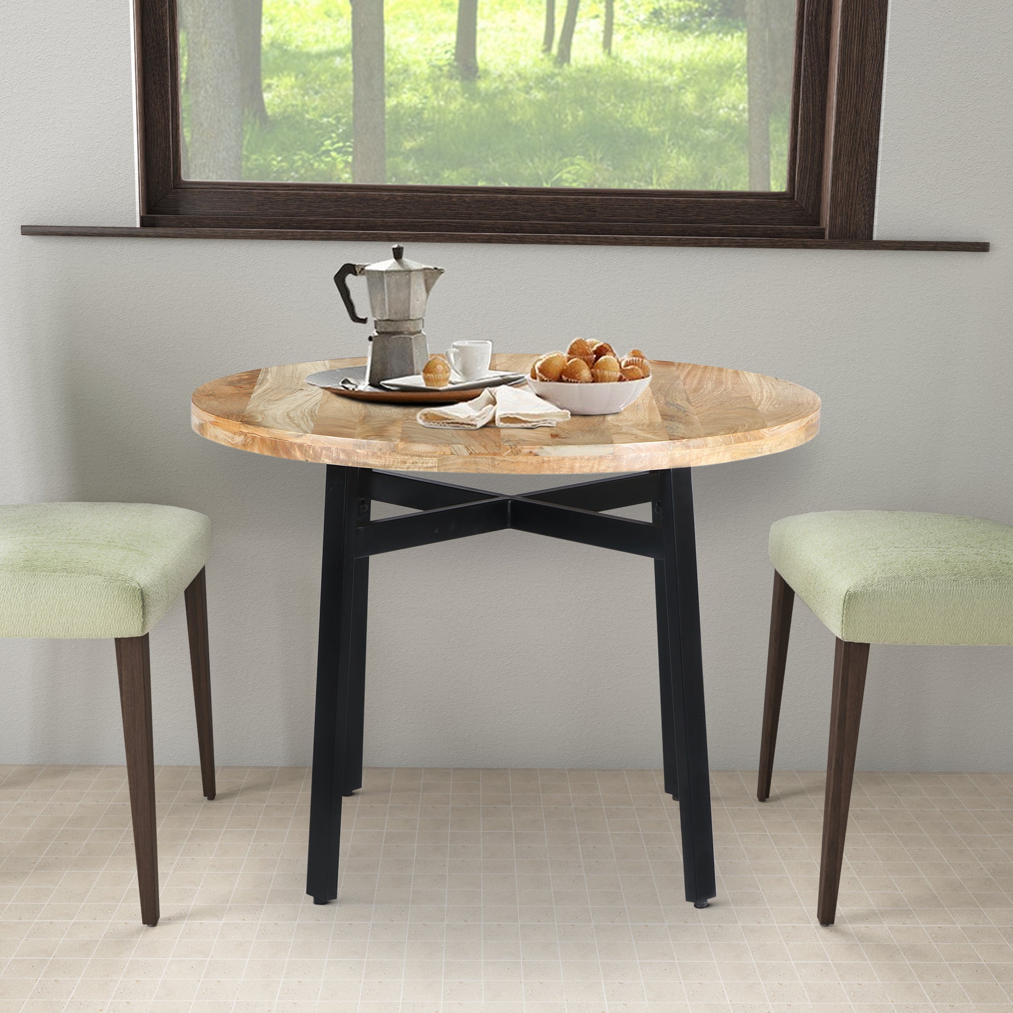 The Urban Port 39 Inch Round Mango Wood Dining Table with Angled