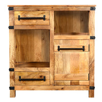Wooden Cabinet with 2 Spacious Drawers and 2 Open Shelves, Brown and Black - UPT-195278