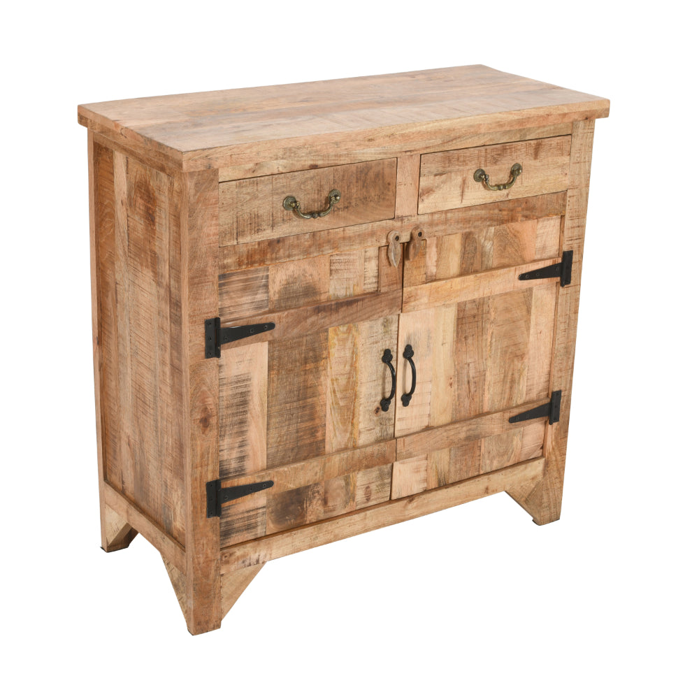 39 Inch Artisanal Farmhouse Style 2 Drawer Mango Wood Cabinet Console with  2 Door Storage, Rustic Brown - UPT-197307