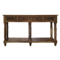 Traditional Wooden Console Table with 4 Drawers and Turned Legs, Brown - UPT-197308