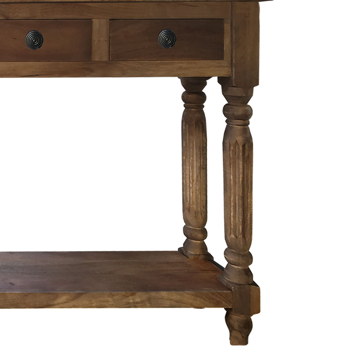 Traditional Wooden Console Table with 4 Drawers and Turned Legs, Brown - UPT-197308