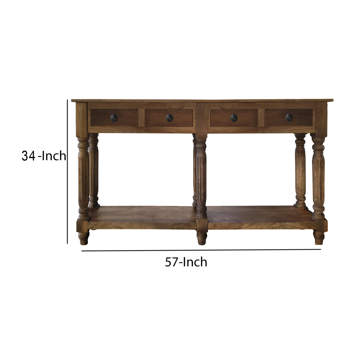 Traditional Wooden Console Table with 4 Drawers and Turned Legs, Brown - UPT-197308