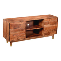 Handcrafted Wooden TV Console with Live Edge Shutter Door Cabinets, Brown - UPT-197866
