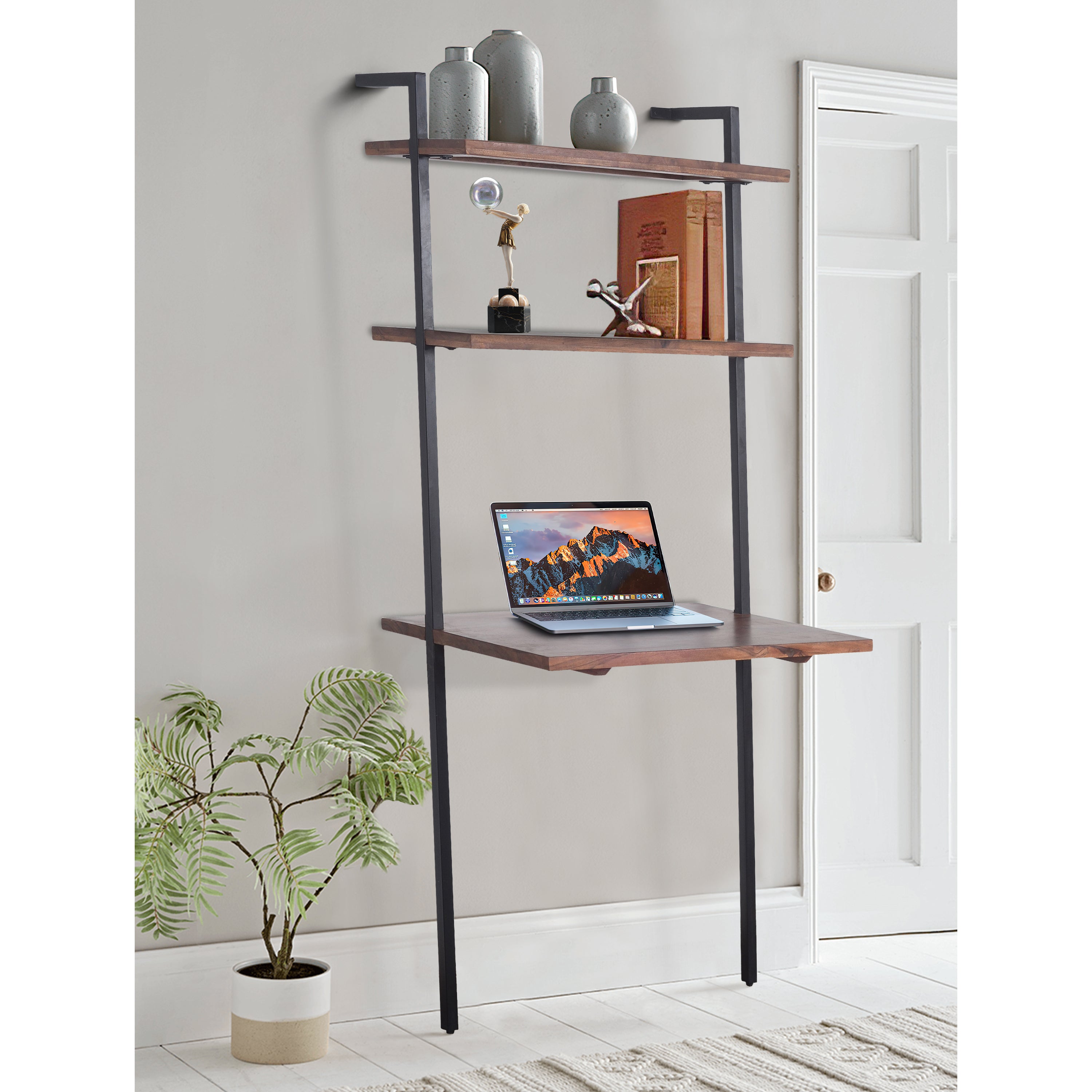 The Urban Port Industrial 3 Tier Mango Wood Ladder Storage