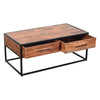 2 Drawer Industrial Metal Coffee Table with Wooden Tile Top, Brown and Black - UPT-197873