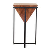 26 Inch Pyramid Shape Wooden Side Table With Cross Metal Base, Brown and Black - UPT-199996