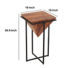 26 Inch Pyramid Shape Wooden Side Table With Cross Metal Base, Brown and Black - UPT-199996
