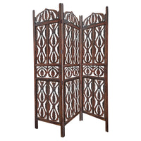 Decorative 3 Panel Mango Wood Screen with Abstract Carvings, Brown - UPT-200175