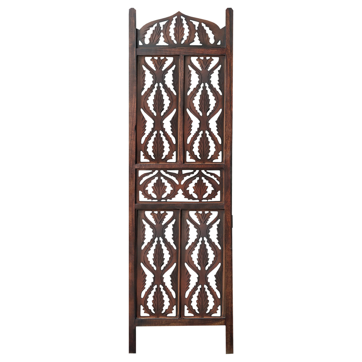 Decorative 3 Panel Mango Wood Screen with Abstract Carvings, Brown - UPT-200175