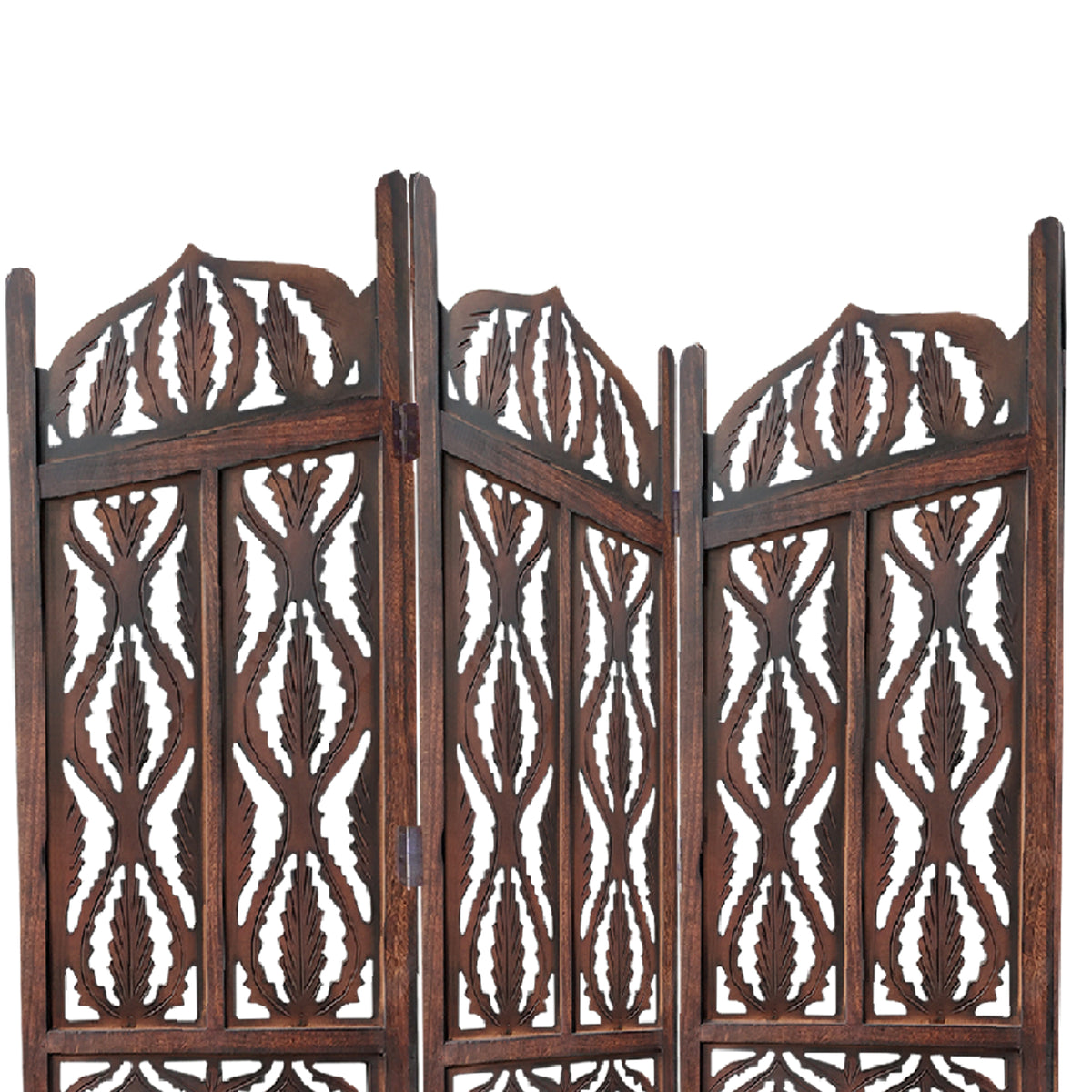 Decorative 3 Panel Mango Wood Screen with Abstract Carvings, Brown - UPT-200175