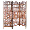 Handcrafted 3 Panel Mango Wood Screen with Cutout Filigree Carvings, Brown - UPT-200176