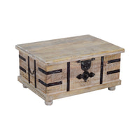 Farmhouse Mango Wood Lift Top Storage Coffee Table with Metal Inlays, Brown and Black - UPT-204782