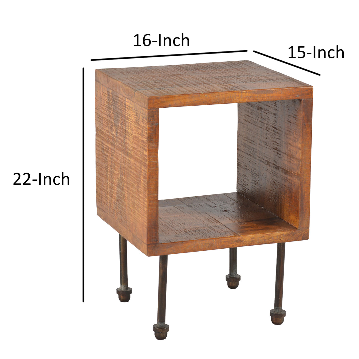22 Inch Industrial Style Cube Shape Wooden Nightstand with Rough Sawn Texture, Brown - UPT-204786